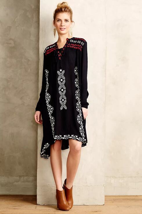 Anthropologie Dresses & Skirts - Anthropolgie Hazel Dress Embroidered Peasant Flowy, Boho 100% Viscose Aztec Sz S